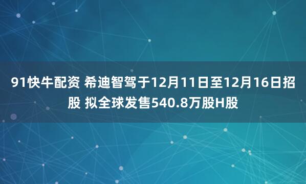 91快牛配资 希迪智驾于12月11日至12月16日招股 拟全球发售540.8万股H股