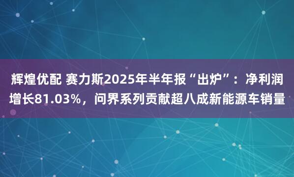辉煌优配 赛力斯2025年半年报“出炉”：净利润增长81.03%，问界系列贡献超八成新能源车销量